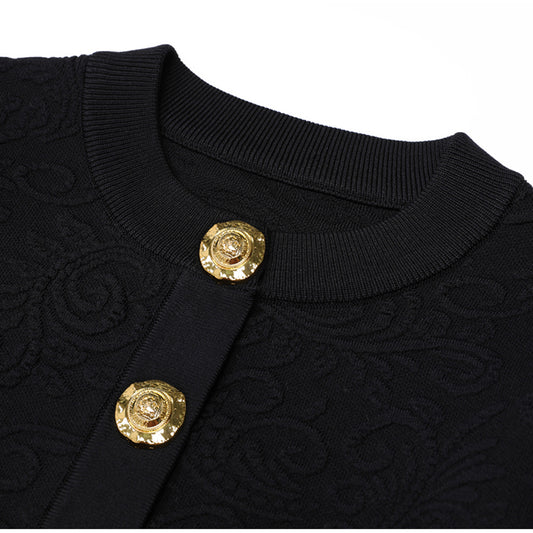 Women's High Quality Fashion Embossed Embroidered Gold Buckle Knitwear