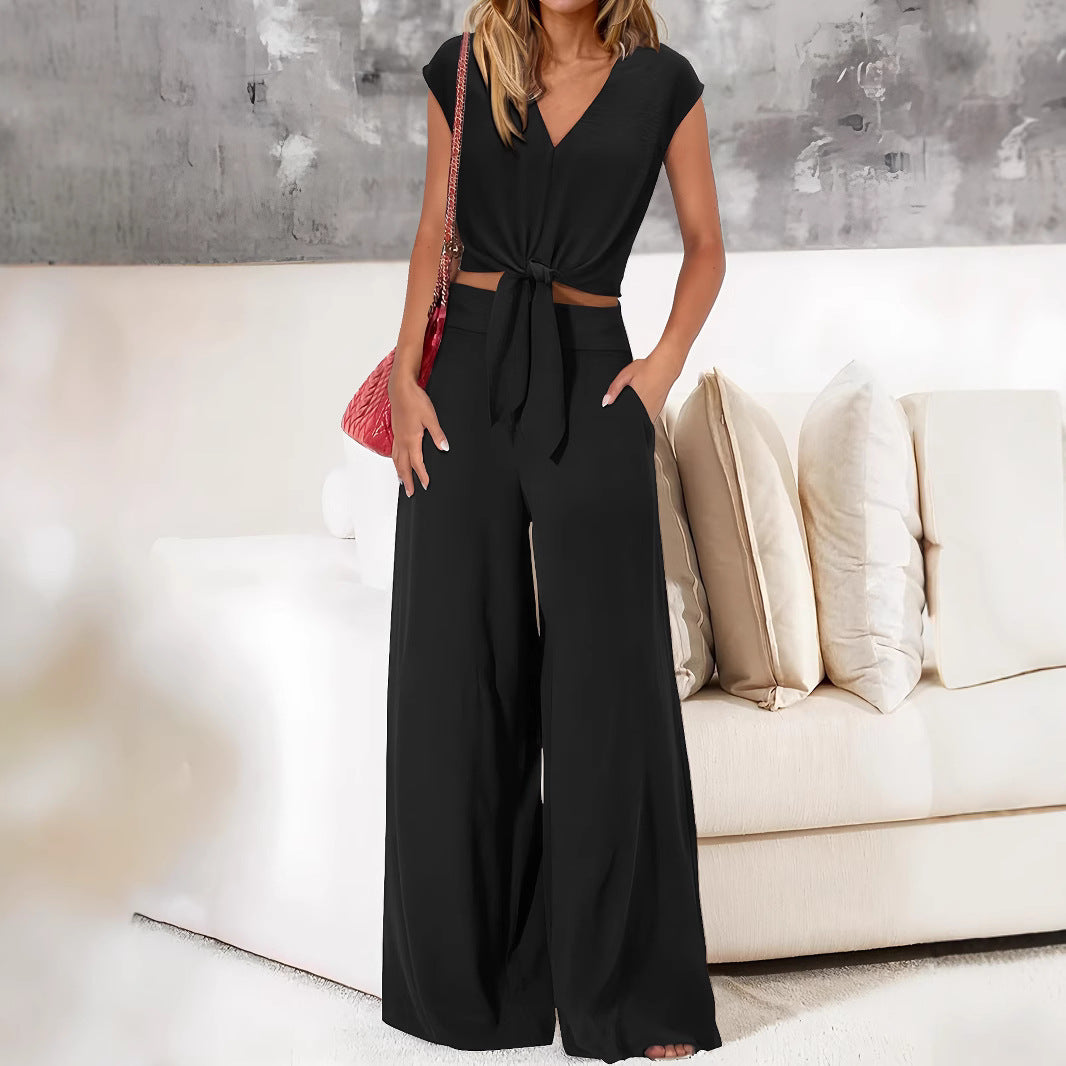 Women's Summer Cropped Set High Waist Fashion Casual Suit