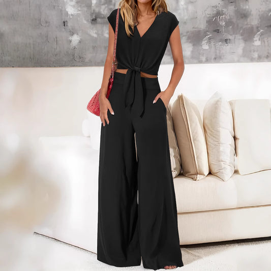 Women's Summer Cropped Set High Waist Fashion Casual Suit