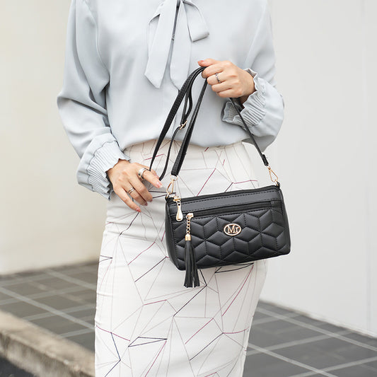 Women's Double Layer Zipper Mother Soft Leather Bags