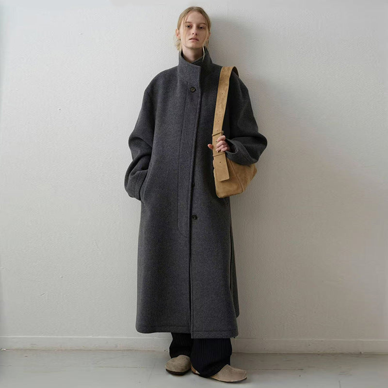 Women's Collar Wool Overcoat Korean Hepburn Profile Coats