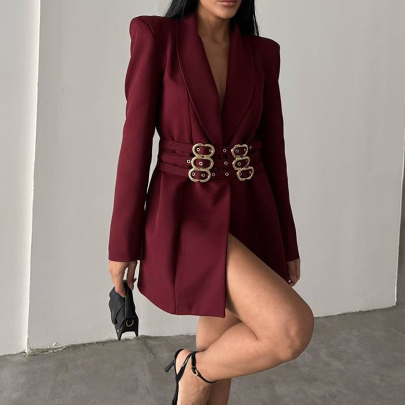 Women's Autumn Commuter Style Belt Slim Design Blazers