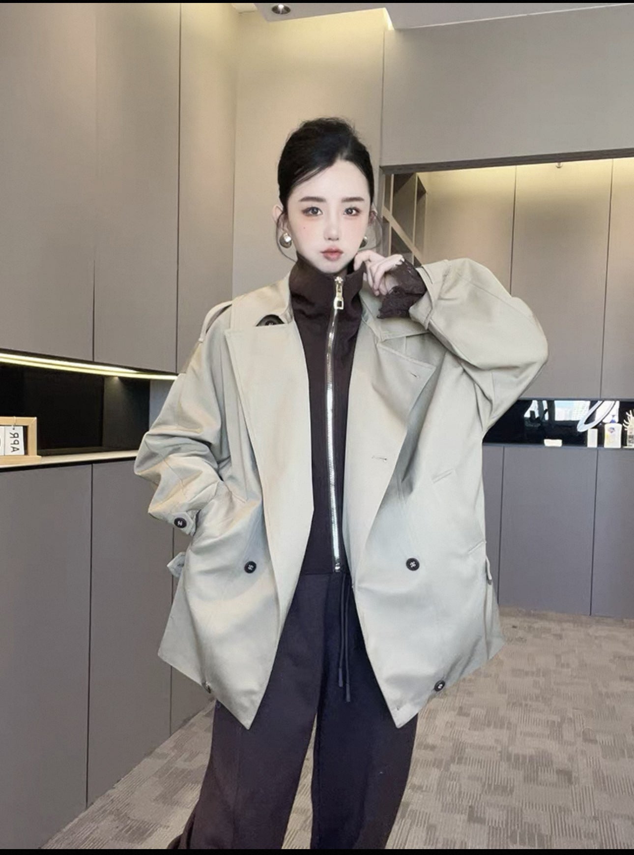 Color Contrast Patchwork Fake Two-piece Mid-length Coats