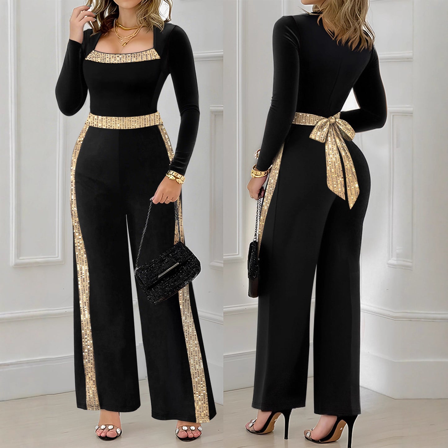 Autumn Fashion Commuter Sequin Trim Casual Suits