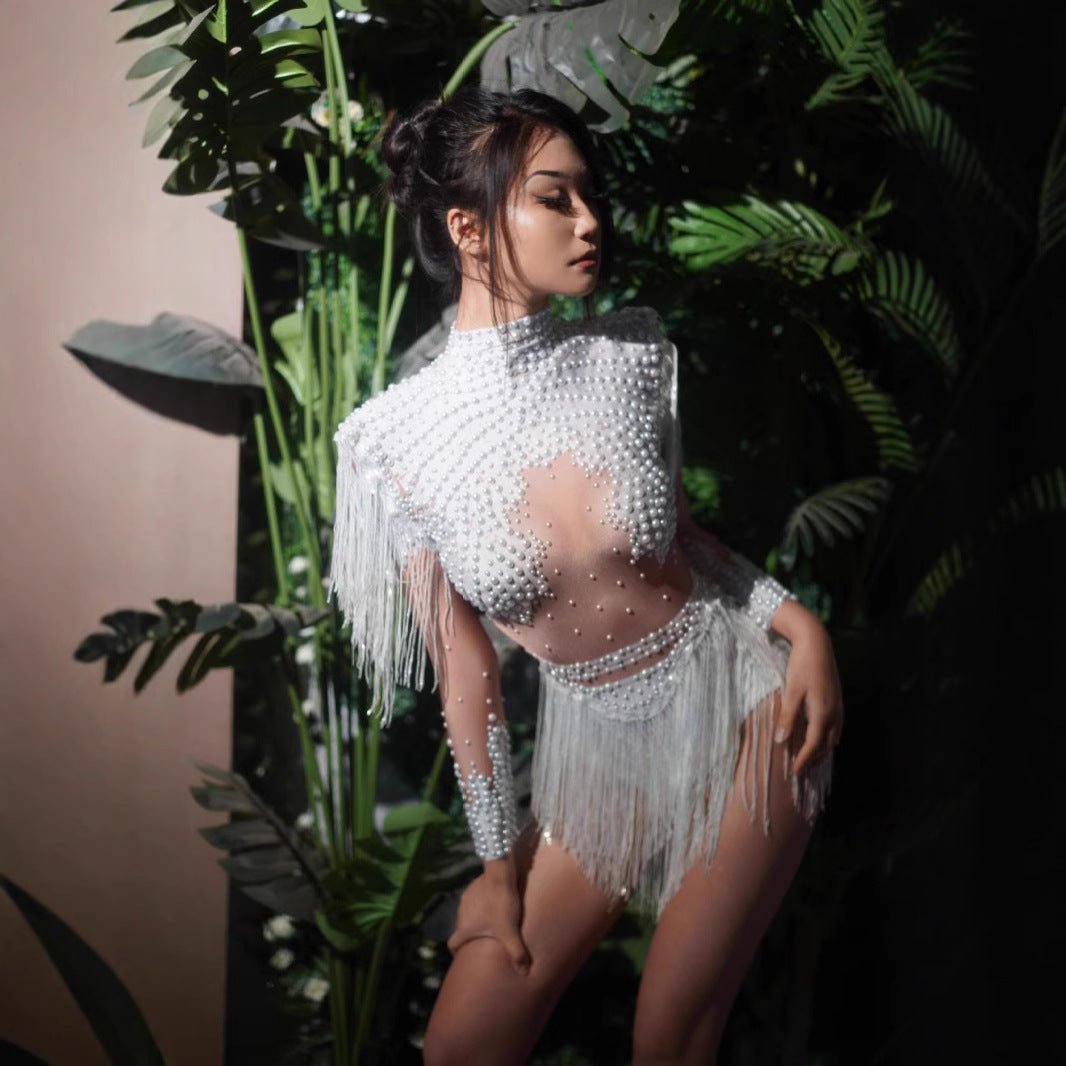 Sexy Tight Grandma Siamese High Fork Rhinestone Jumpsuits