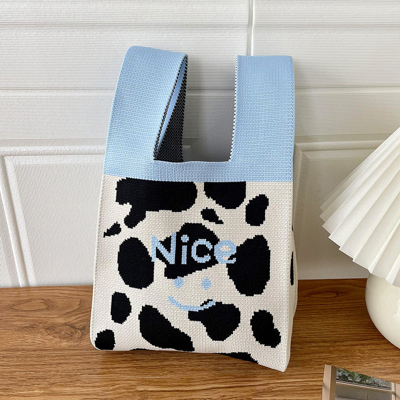 Women's Knitted Wool Version Hand Carrying Box Tote Bags