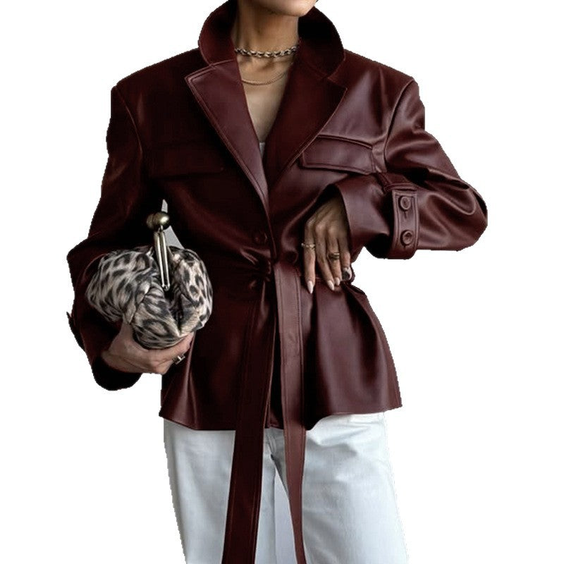 Women's Autumn Long-sleeved Leather Fashion Temperament Blazers