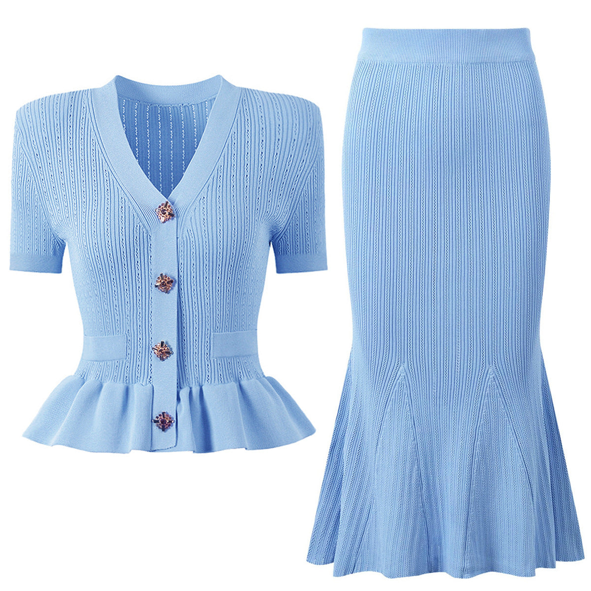 Women's Version Versatile Sleeve Knitted Tup Fishtail Suits