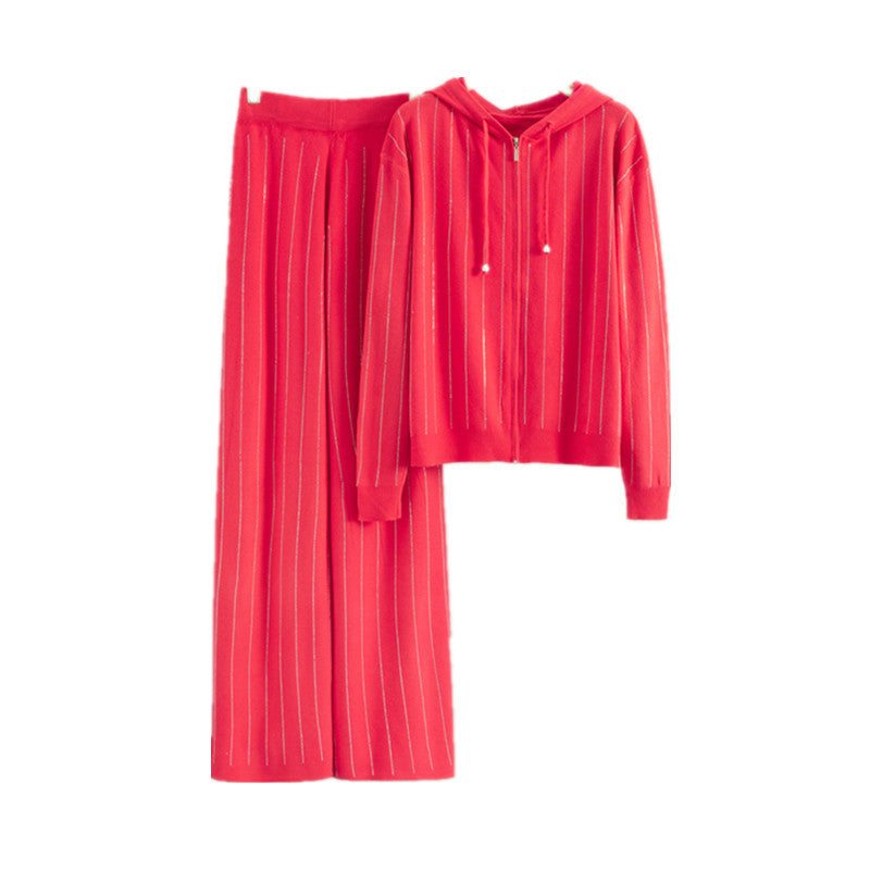 Women's Hot Drilling Set Loose Hooded Trousers Coats