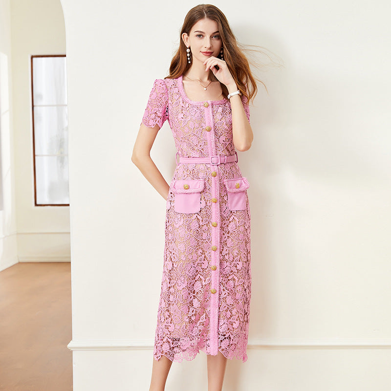 Women's Square Collar Dress Summer Light Luxury Design Dresses