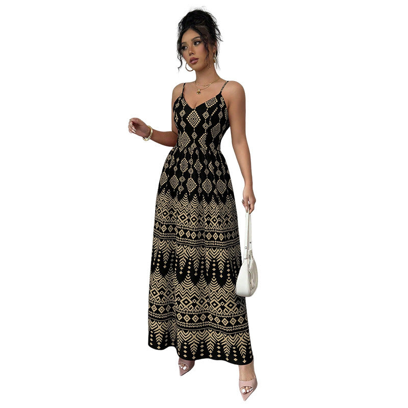 Women's Suspender Halter Character High Slit Ethnic Dress