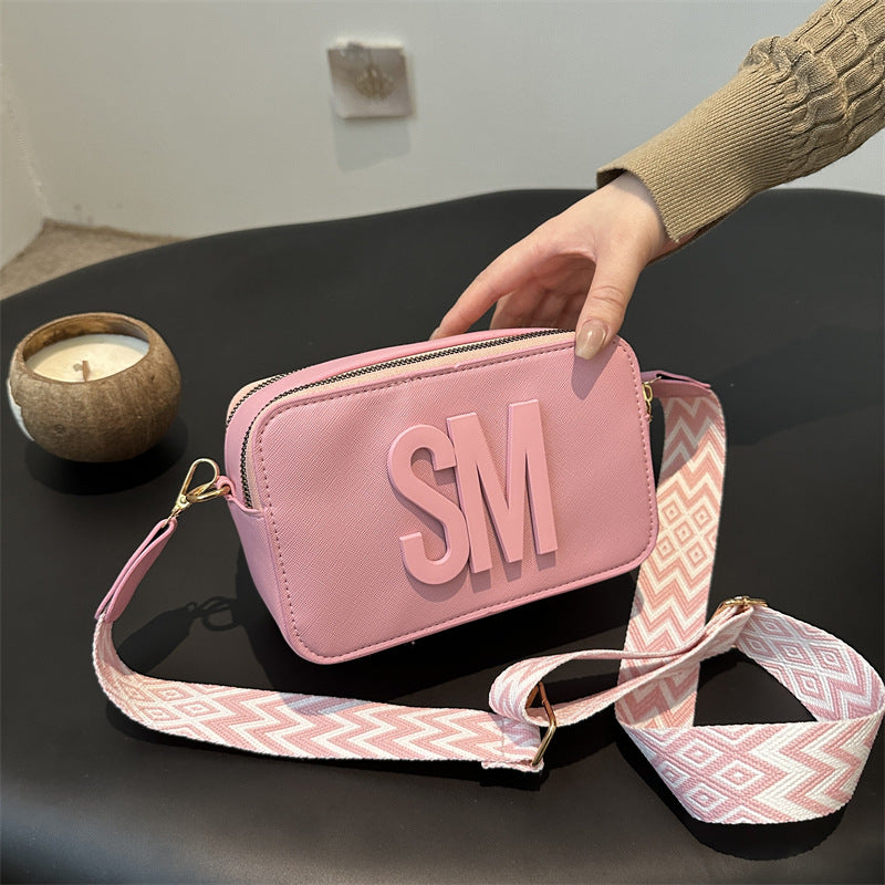 Women's Textured Fashion Wide Strap Letter Trendy Crossbody Bags