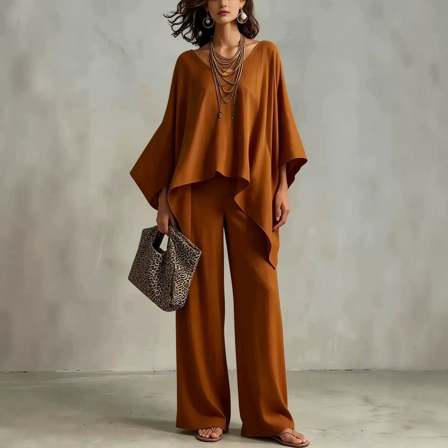 Women's Summer Loose Round Neck Irregular Solid Suits
