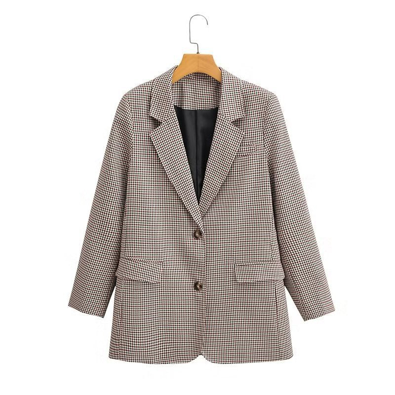 Women's Autumn Collar Plaid Casual Loose Long Blazers