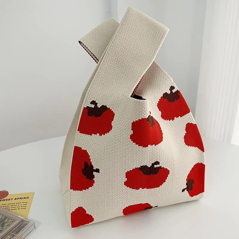 Women's Capacity Tomato Knitted Portable Storage Korean Handbags