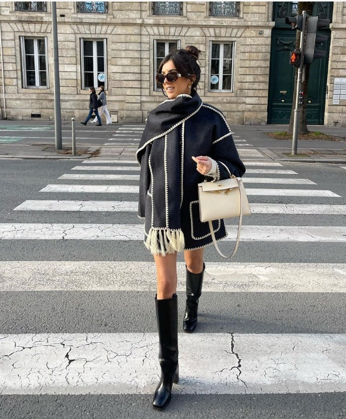 Women's Fashion Woolen Thick Loose With Scarf Coats