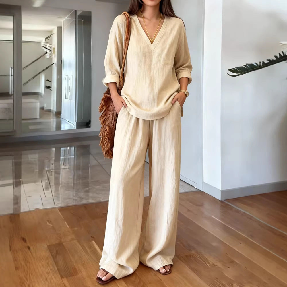 Women's Pullover Long Sleeve Lengthened Trousers Washed Fashion Casual Suit