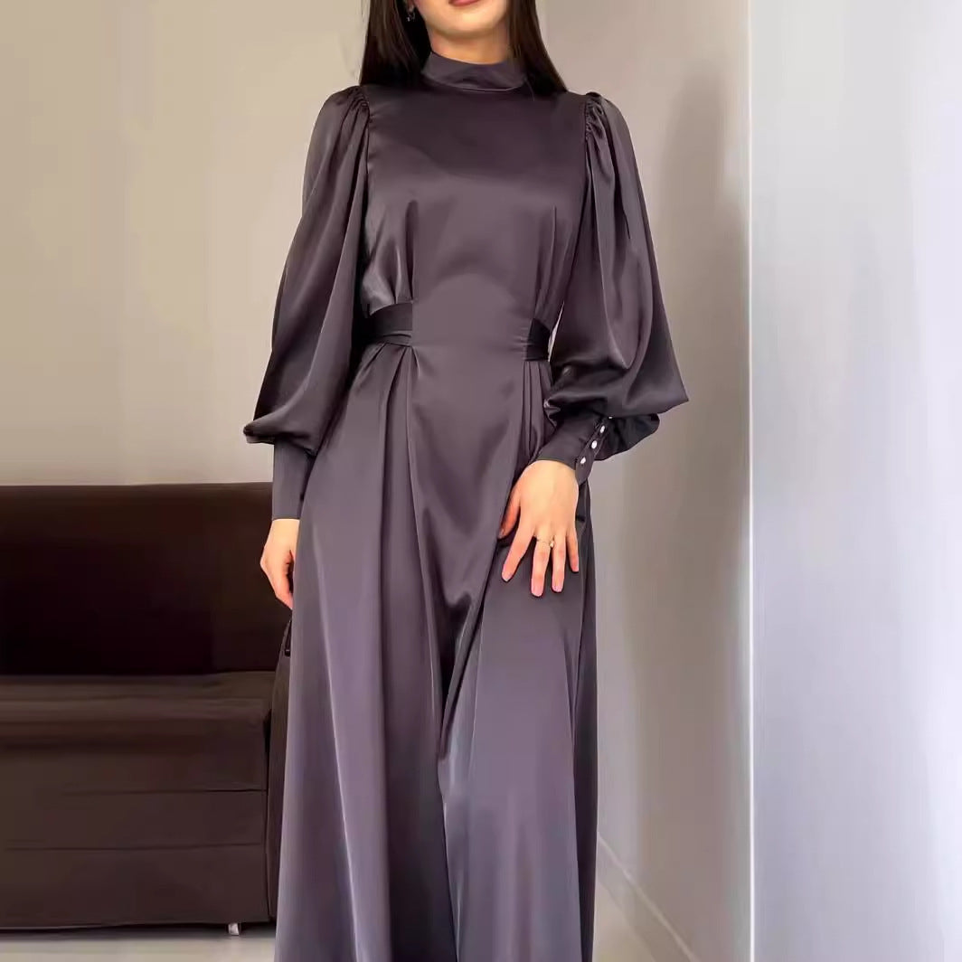 Solid Color Long Sleeve Slim Fit Belt Dresses