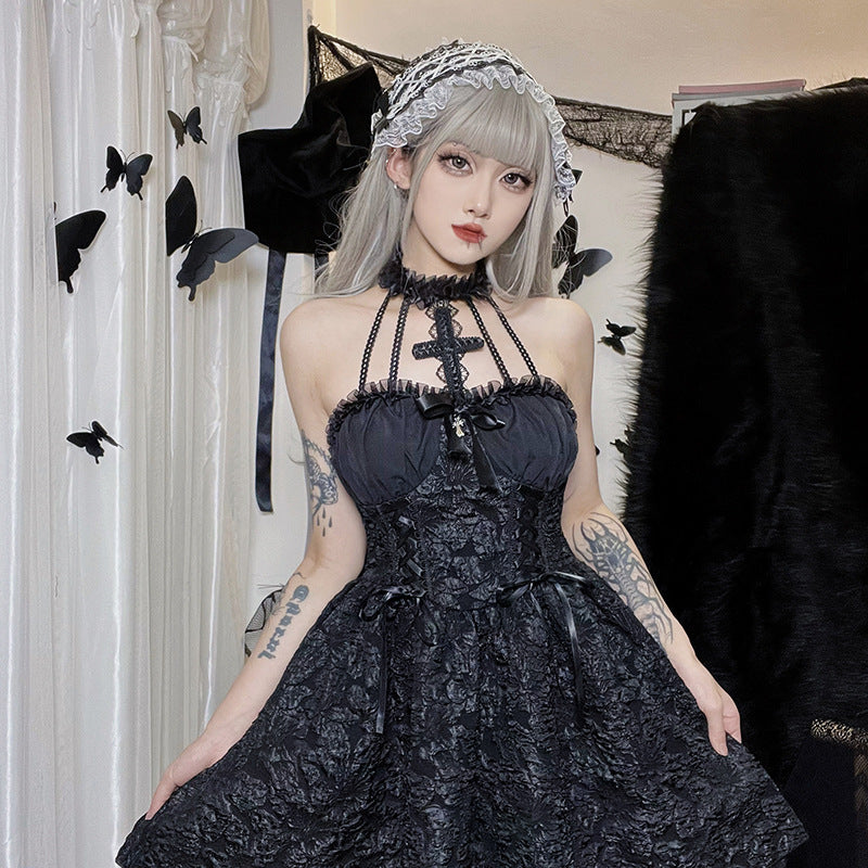 Women's Halloween Pleated Dress Summer Design Cross Halter Dresses