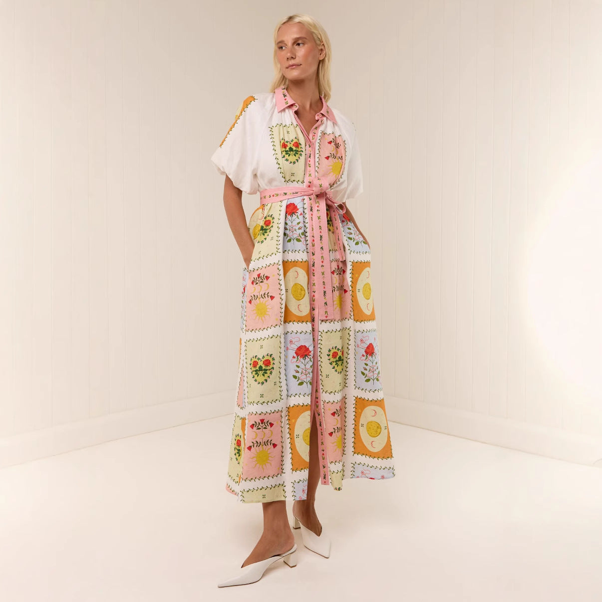 Women's Smiley Linen Loose Large Swing Dress Dresses