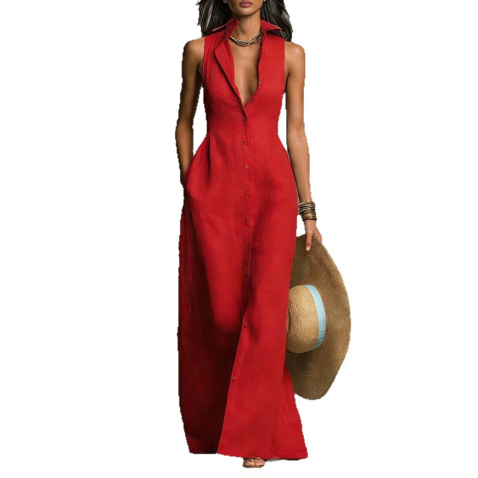 Classic Stylish Summer Breasted Sleeveless Collar Dress