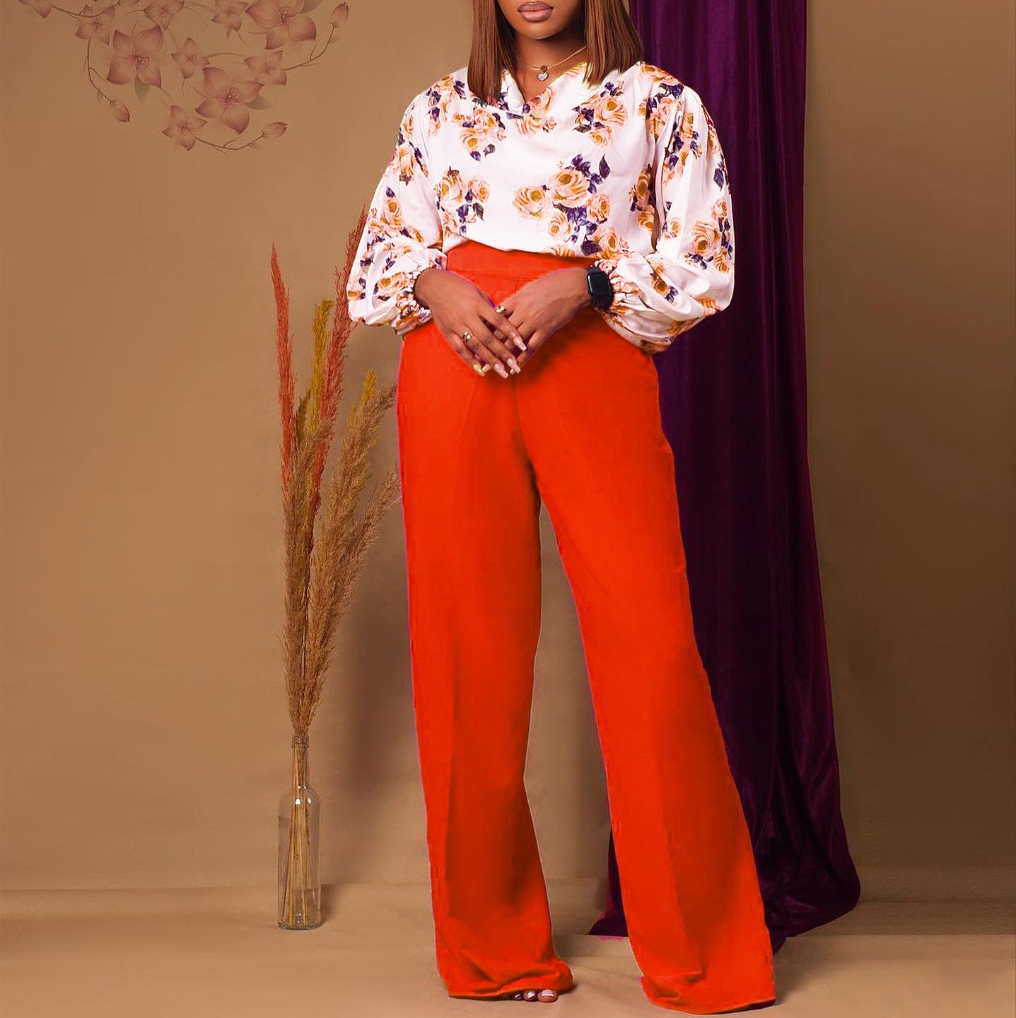 Women's Large Printed Lace Up Wide Leg Pants