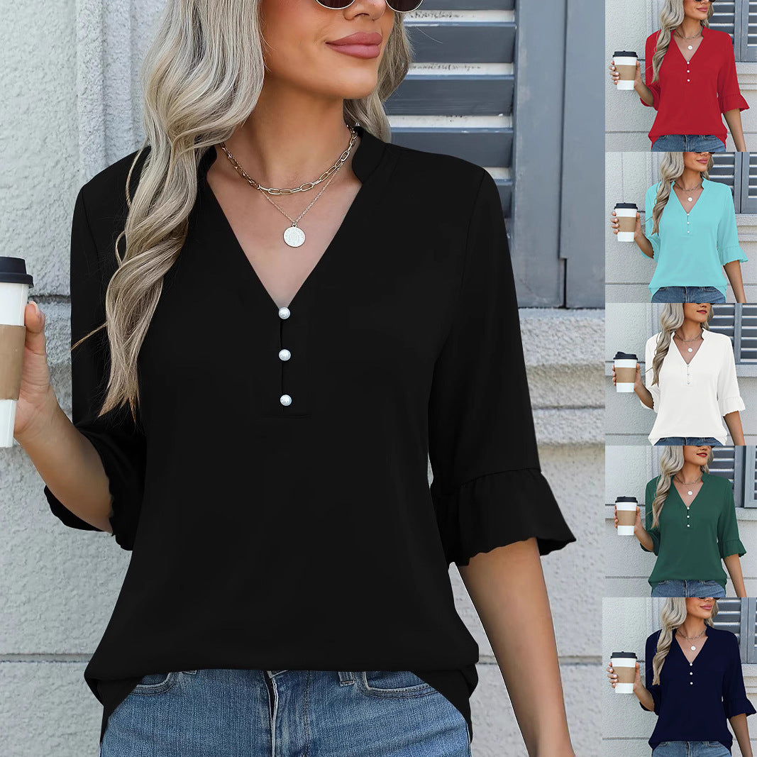 Women's Solid Color Ladies Fashion Shirt Women's T-shirt