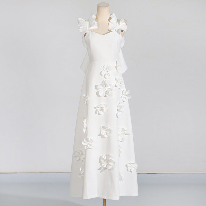 Stitching Flowers Spring White Slim Fit Dresses