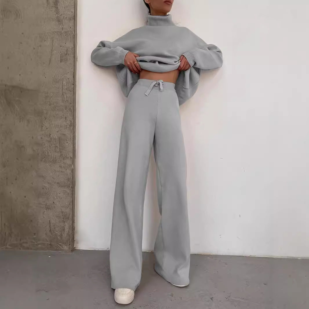 Long Sleeve Brown Temperament Wide Leg Loose High Collar Pants