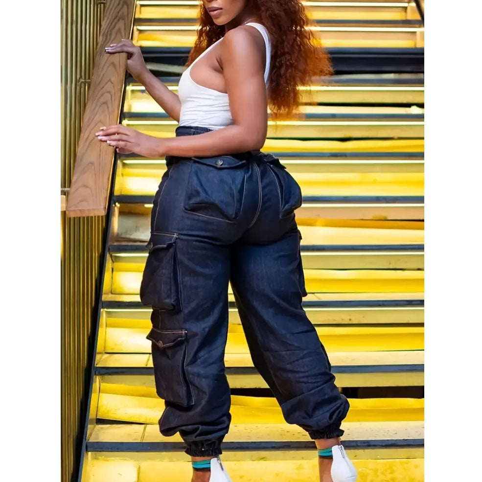 Women's High Waist Stretch Denim Trousers Pants