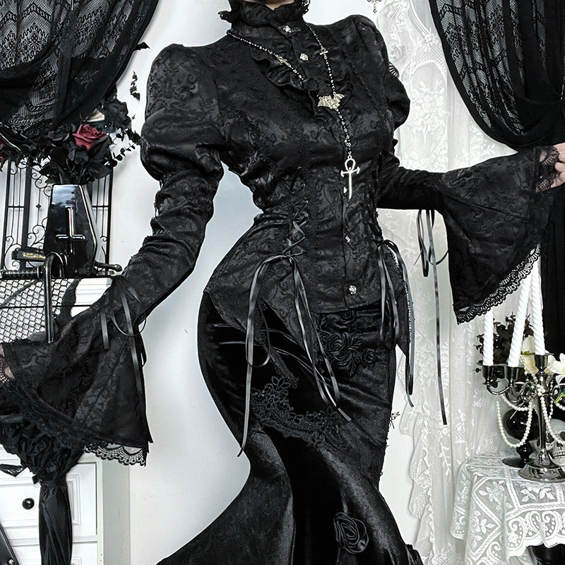 Shirt Asian Culture Dark Style Bell Sleeve Blouses