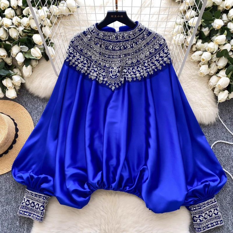 Women's Style Exquisite Beaded Shirt Fashion Loose Tops