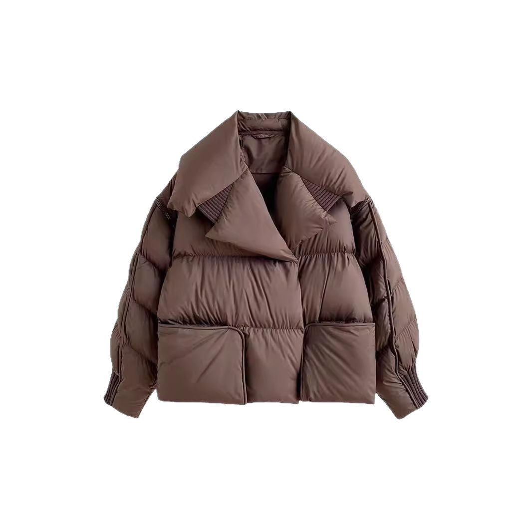Women's Knitted Stitching Large Lapel Down Chic Jackets