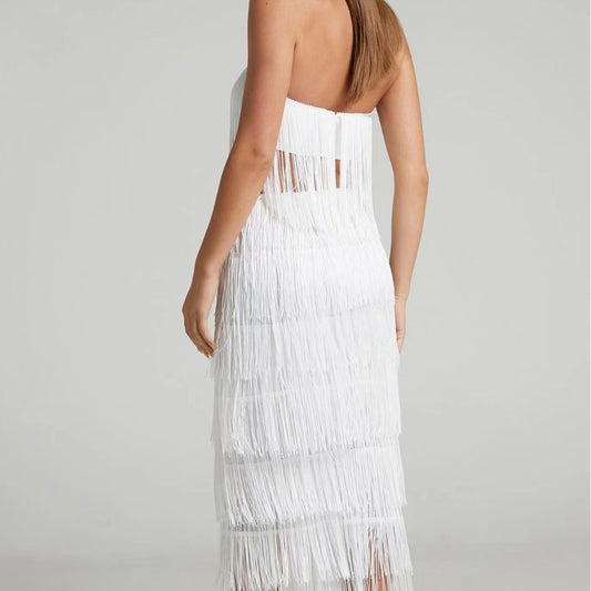 Durable Two-piece Tube Tassel Maxi Dress Suits