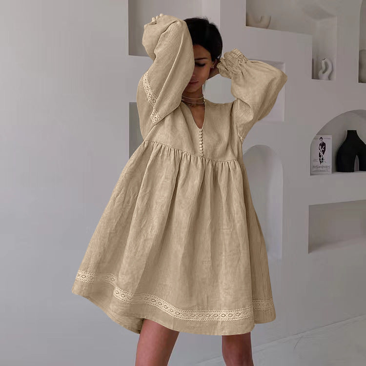 Women's Cotton Linen French Dress Temperament Commute Dresses