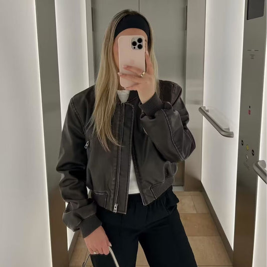 Fashion Slim Autumn Stand Collar Motorcycle Coats