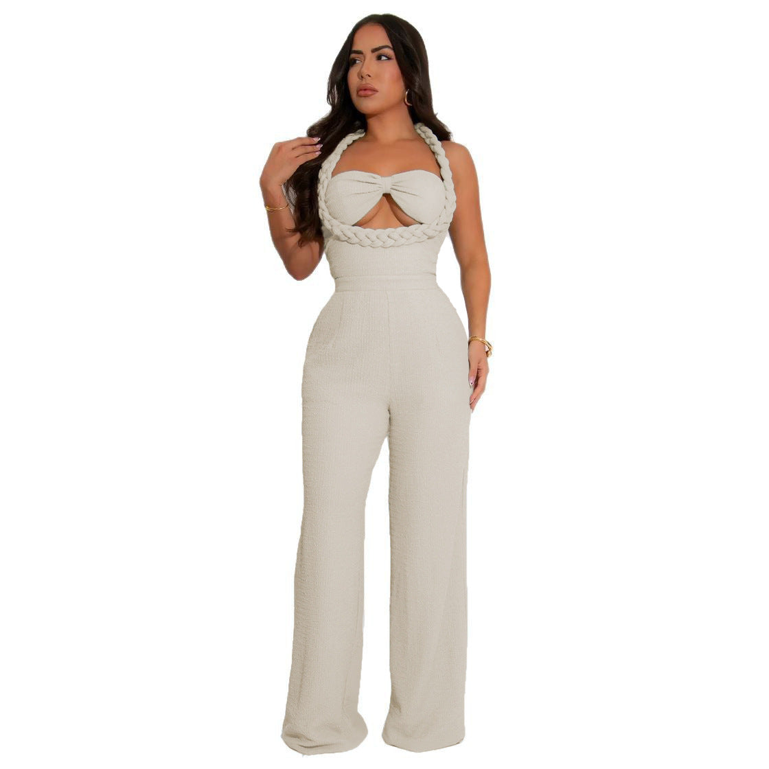 Design Woven Style Spaghetti Straps Sleeveless Loose Pants