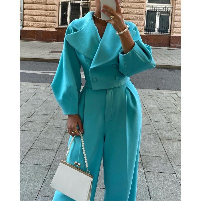 Autumn Length Solid Color Polo Collar Suits