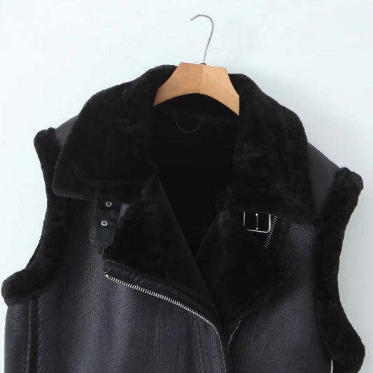 Women's Street Fashion Motorcycle Leisure Loose Lapels Vests