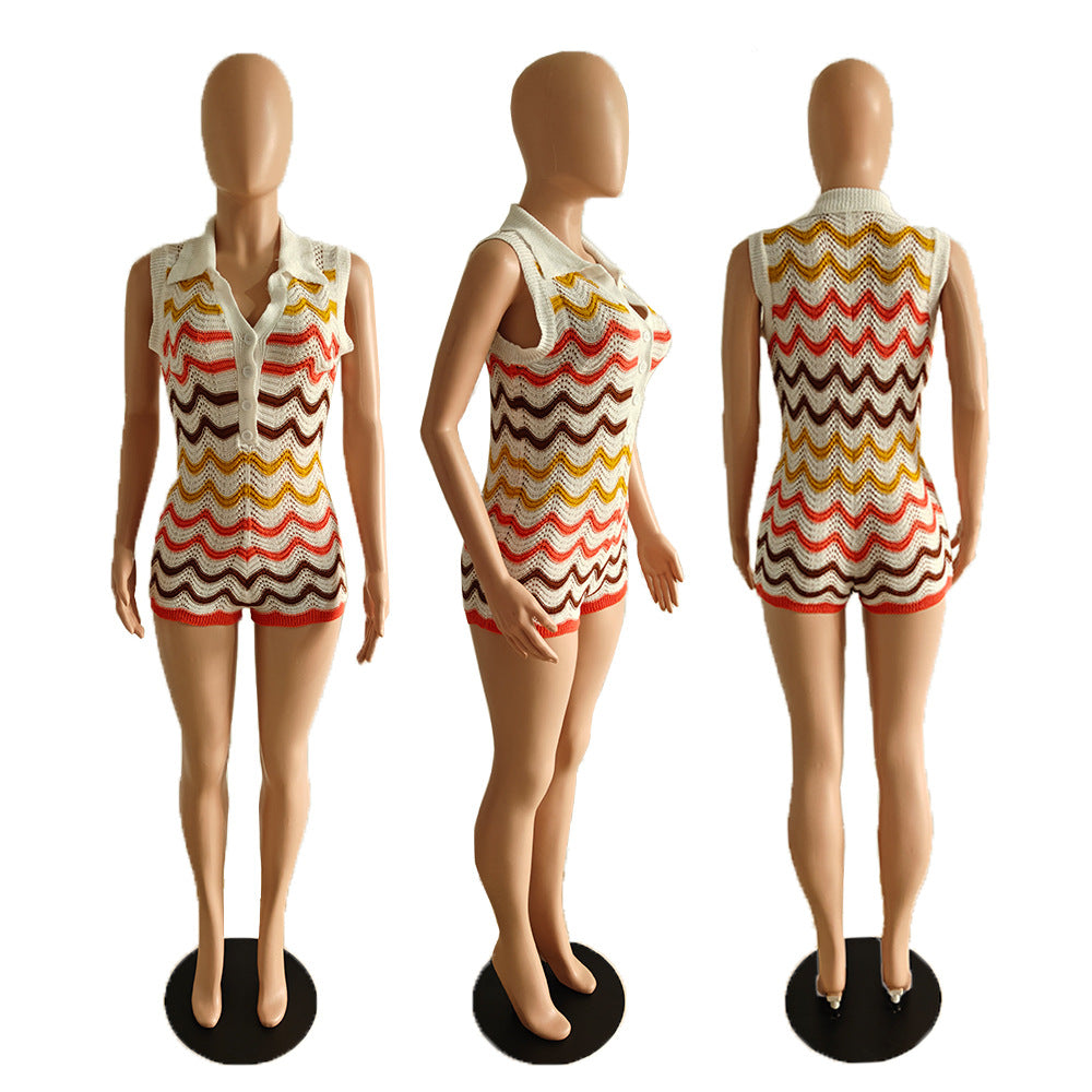 Versatile Durable Women's Summer Knitted Corrugated Women's Jumpsuit/clothing