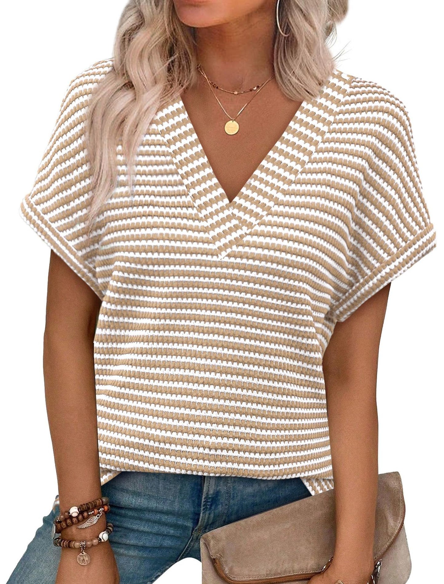 Women's Summer Striped Pineapple Plaid Loose Sleeve Women's T-shirt