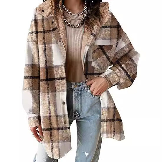 Women's Flannel Plaid Long Sleeve Autumn Button Jackets