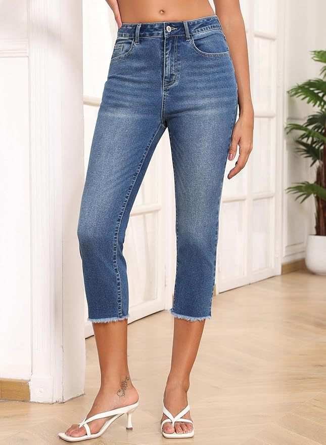 Women's Retro Washed Cropped High Waist Stretch Pants