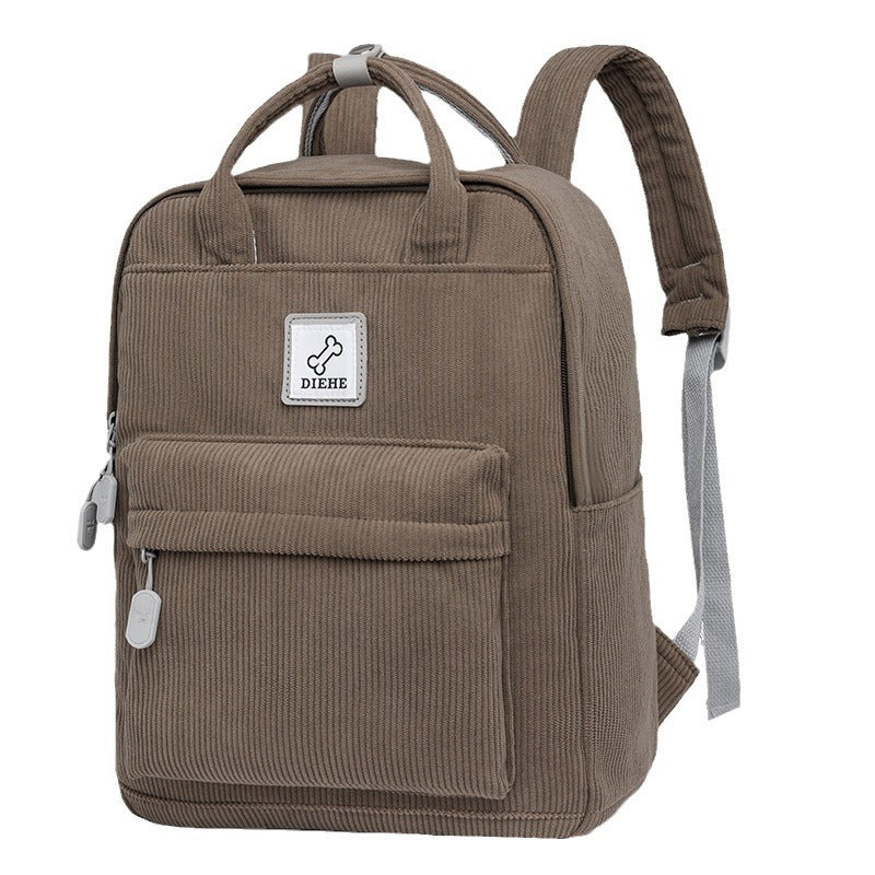 Women's High College Corduroy Large Capacity Simple Middle School Students' Schoolbags