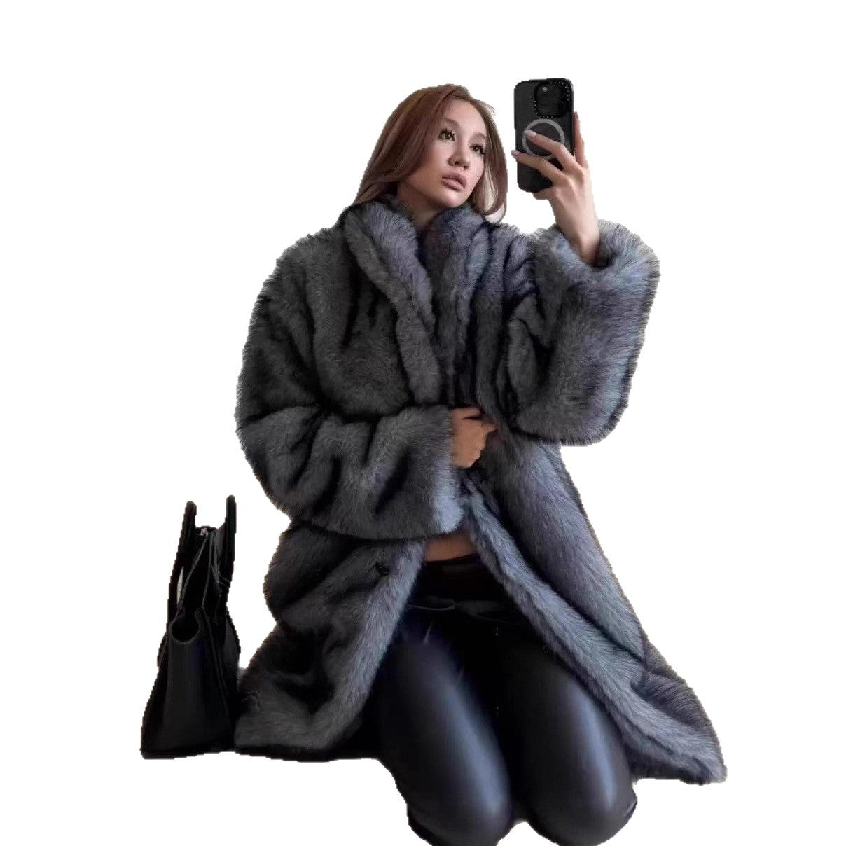 Faux Fur Lengthened Green Collar Fashion Coats