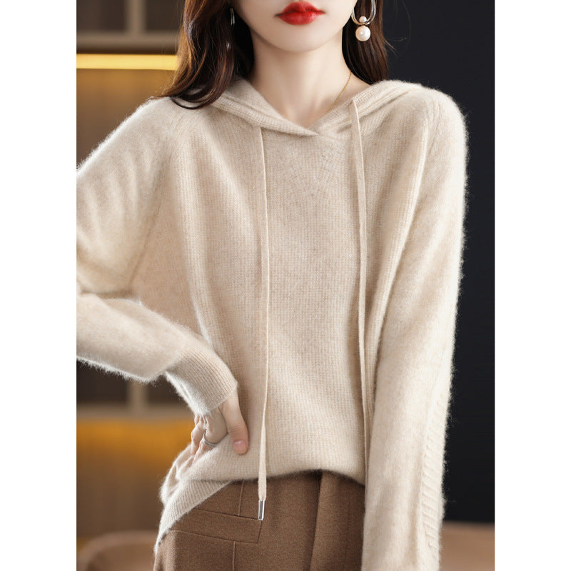Women's Korean Style Solid Color Knitted Hoodie Sweaters