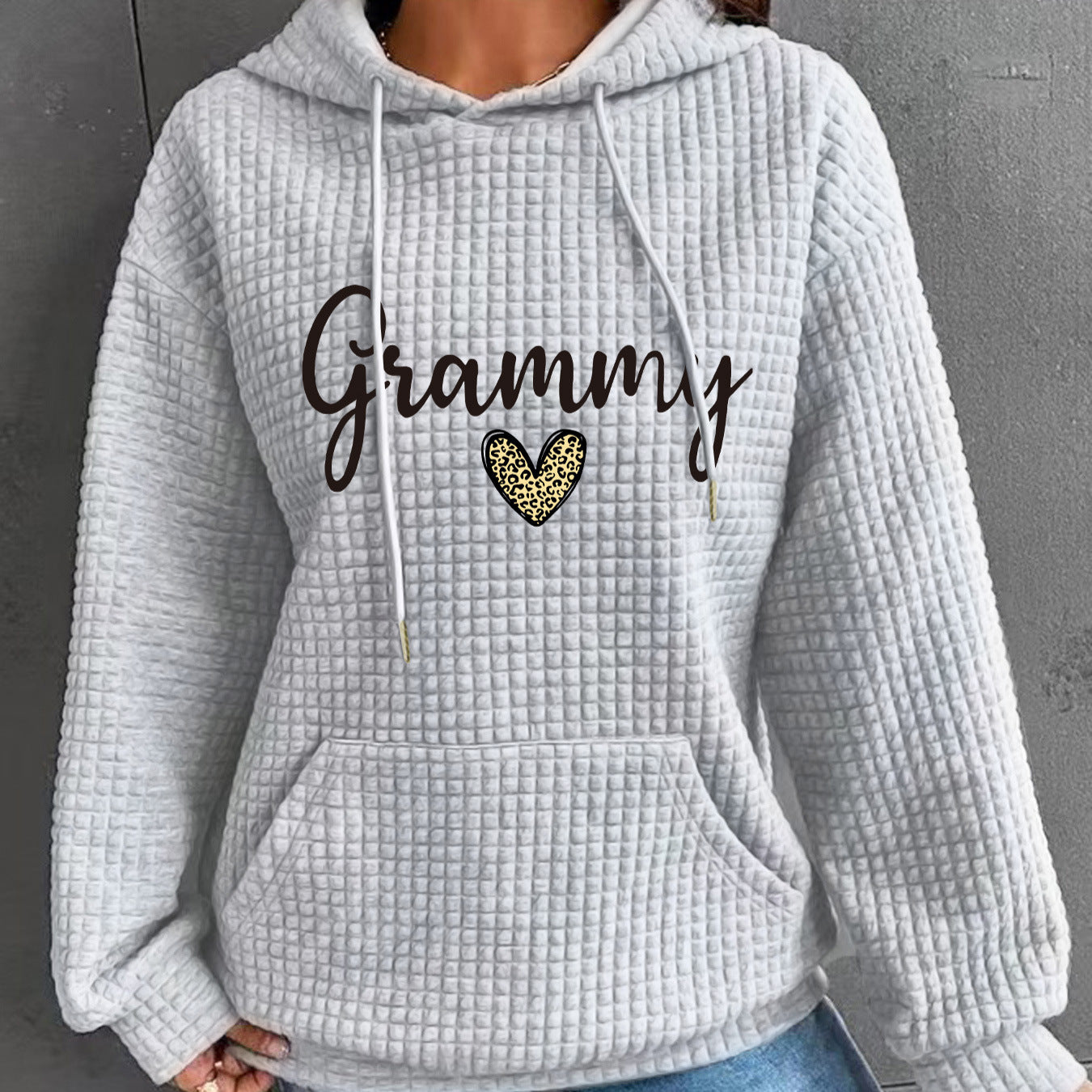 Women's Waffle Hoodie Long Sleeve Printed Fashion Women's Sweater, Sweater