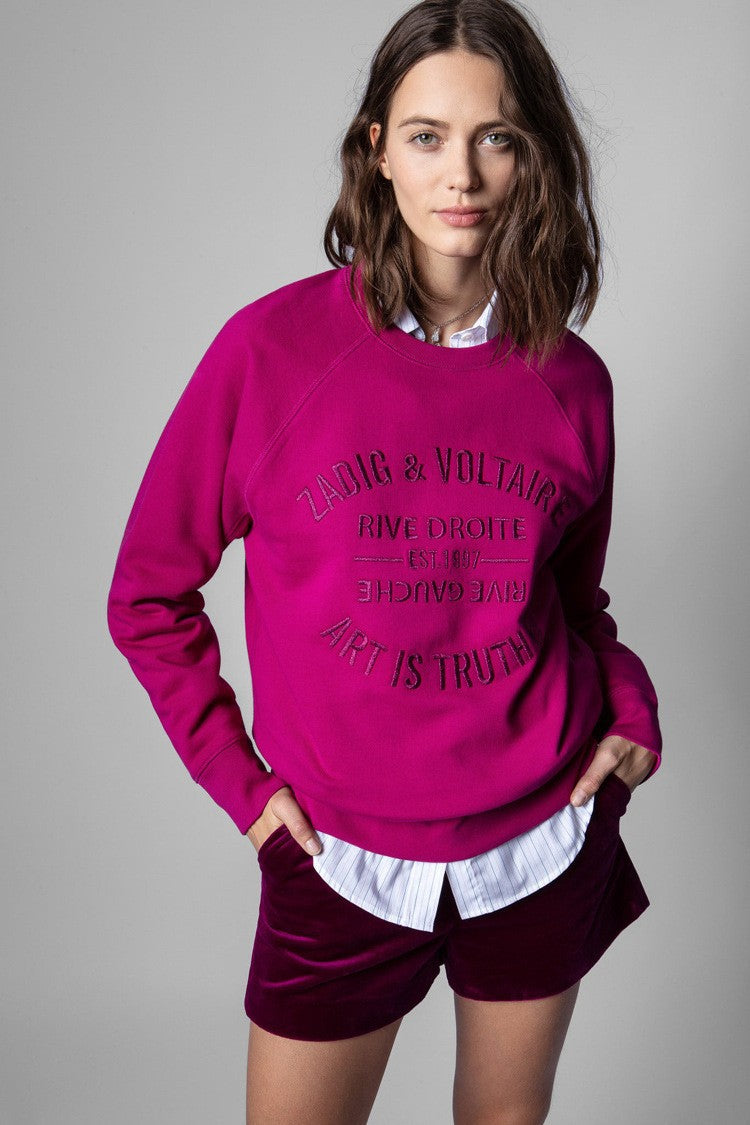 Women's Minority Classic Letter Embroidery Pink Cotton Sweaters