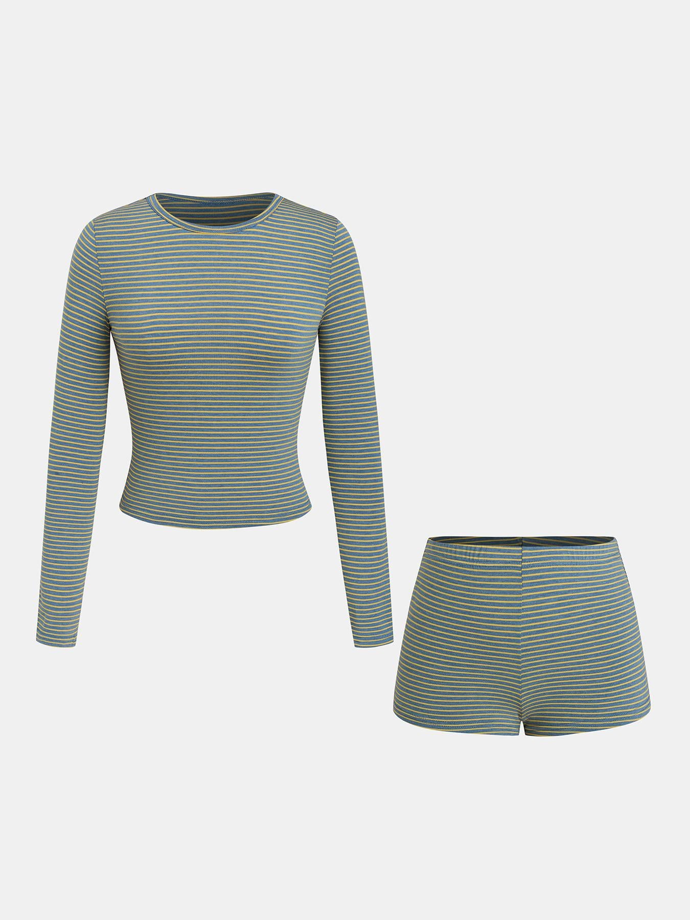 Elegant Women's Striped Long Sleeve Knitted Fashion Casual Suit