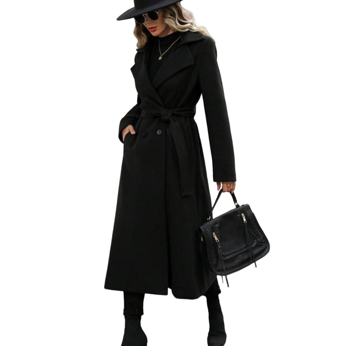 Women's Woolen Lace Up Double Breasted Extended Coats